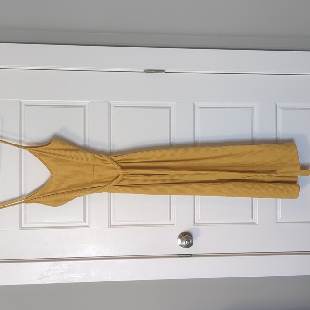 Mustard Yellow Spaghetti Strap Culotte Jumpsuit with Tie Waist